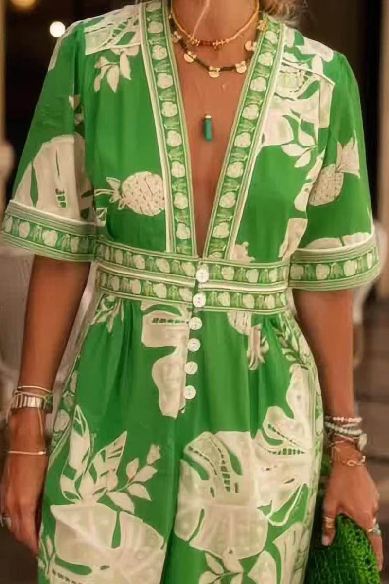 Mono estampado con cuello en V elegante