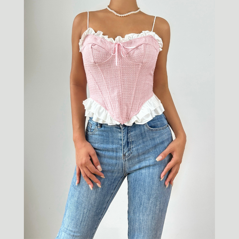 Ruffle corset bowknot lace up cami top | Festival Outfits Women