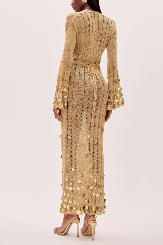 Vestido largo de punto dorado Dolly