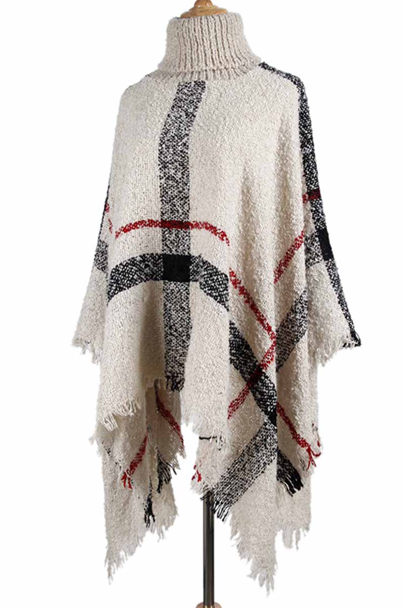 Knitted Contrast Tassel Cloak(5 Colors)