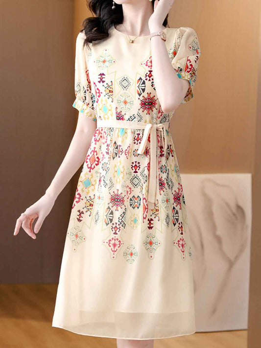 Hannah Vacation Crew Neck Printed Colorblocked Dress