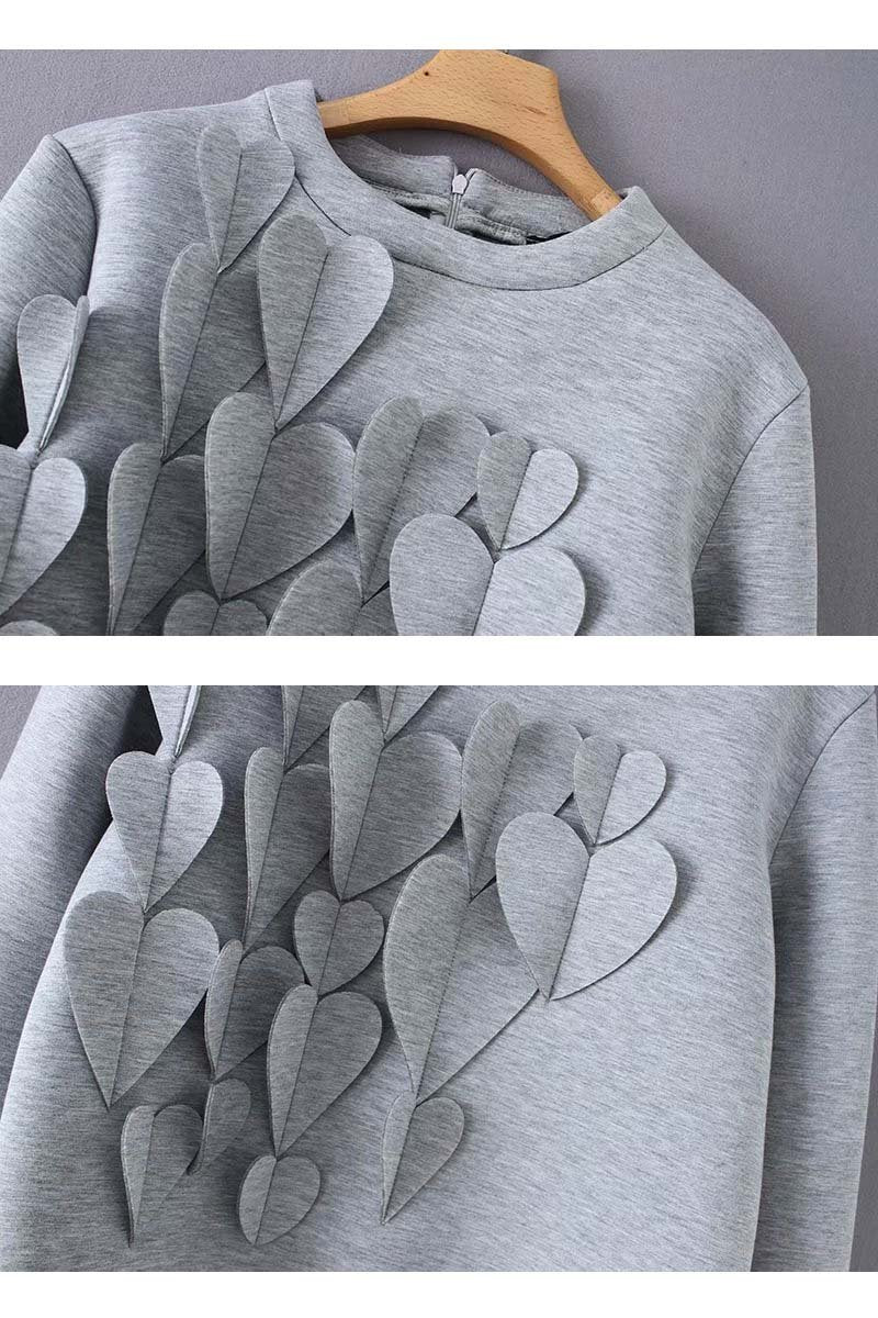 Heart Decoration Zipper Long Sleeve Hoodie Tops