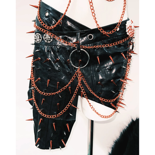 PU leather rivet o ring metal chain top | Festival Outfits Women