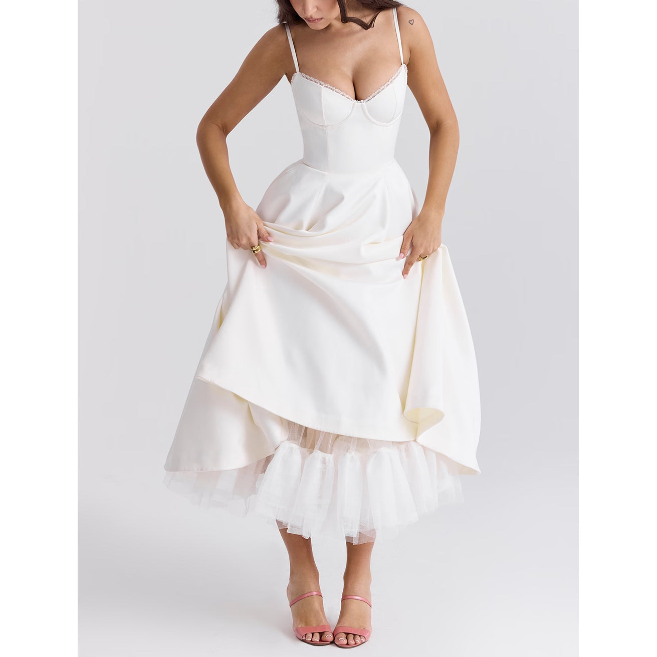 Lace-Draped Off-Shoulder Midi Dress