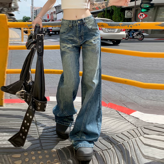 Pocket zip-up button low rise wide leg | Baggy Low Rise Jeans | Festival Outfits Women