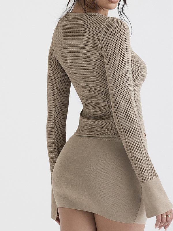 Solid Flare Sleeve Slim Sweater