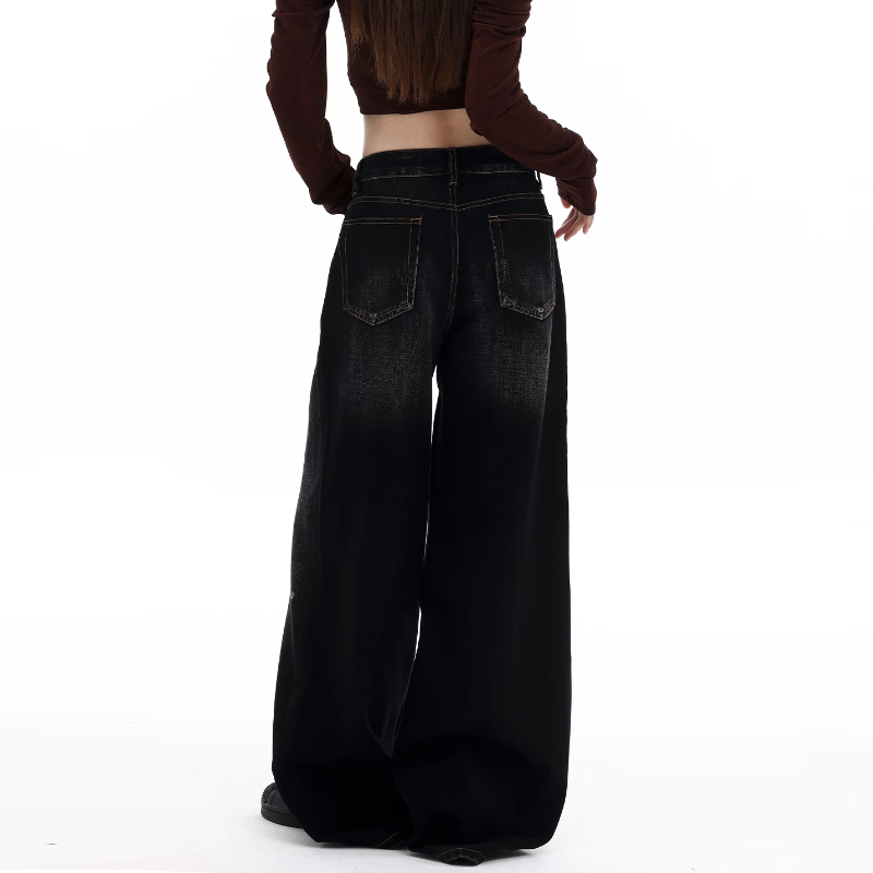 Doodle pattern button low rise straight leg | Baggy Low Rise Jeans | Festival Outfits Women
