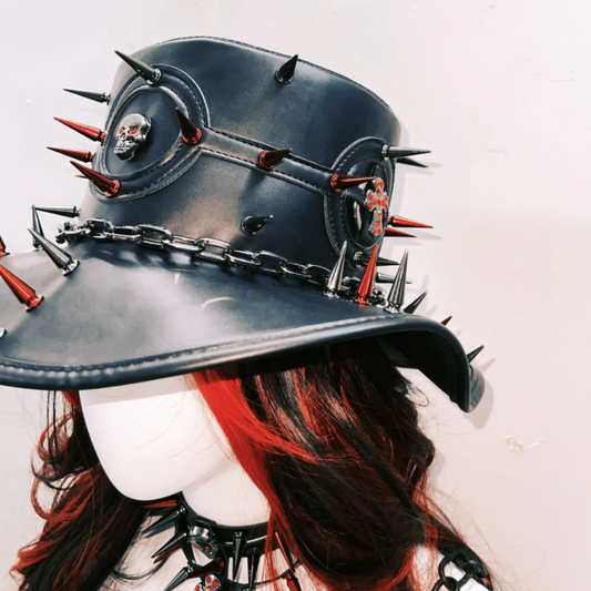 Skull rivet applique metal chain hat | Festival Outfits Women