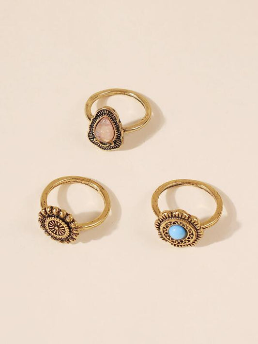 3pcs Bohemian Geo Decor Ring for Women
