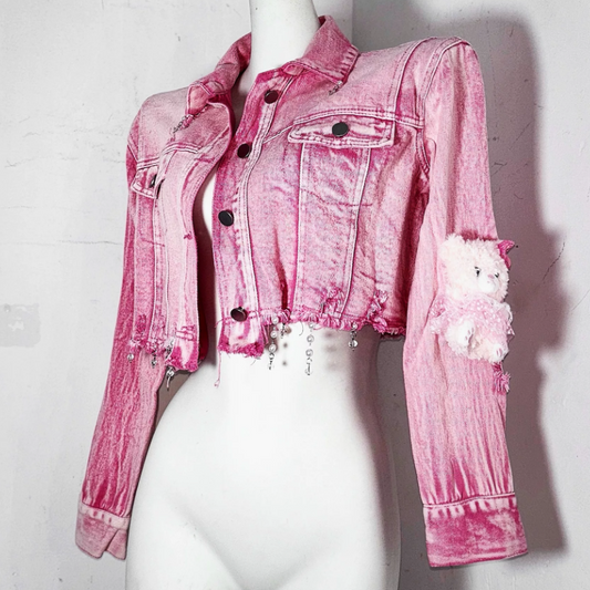 Long sleeve turnover collar button denim top | Festival Outfits Women