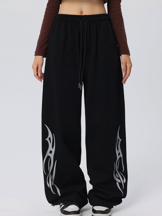 Vintage Wings Print Loose Sweatpants