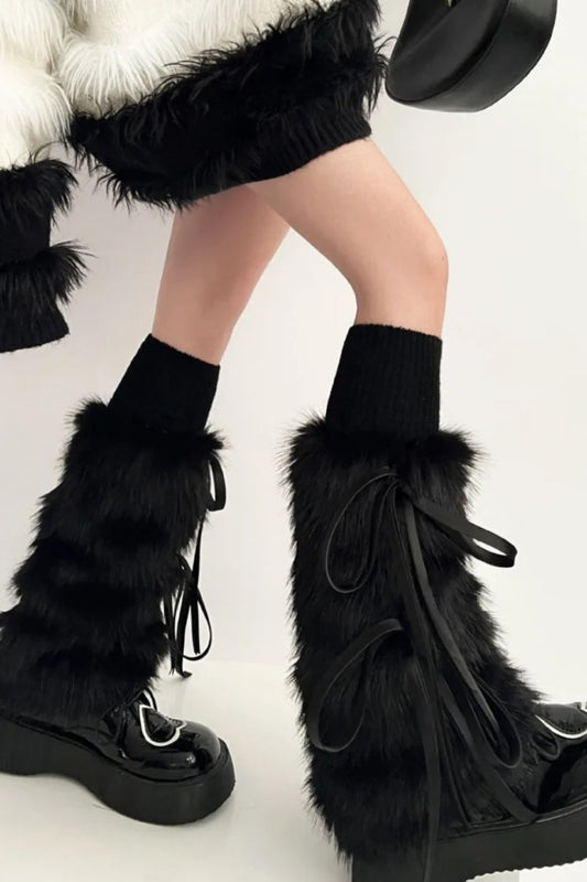 Punk Gothic Bow Imitation Rabbit Fur Thickened Warmers