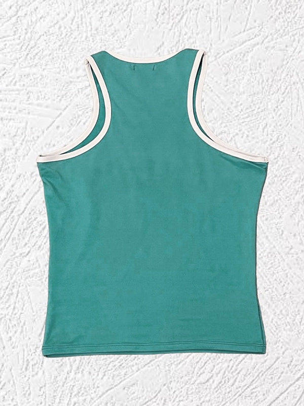 Contrast Color Letter Embroidery Crop Tank Top