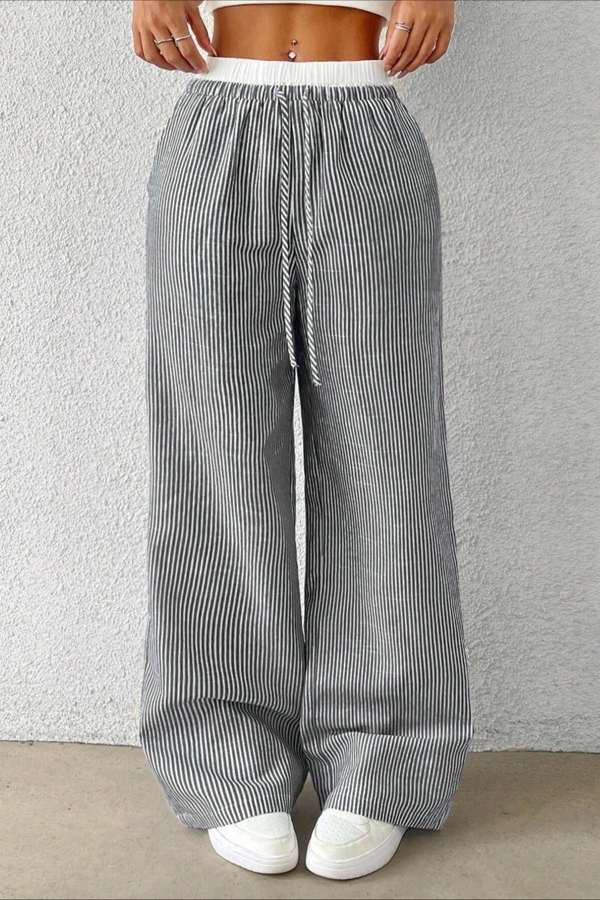 Stripe Plaid Pattern Knit Pants