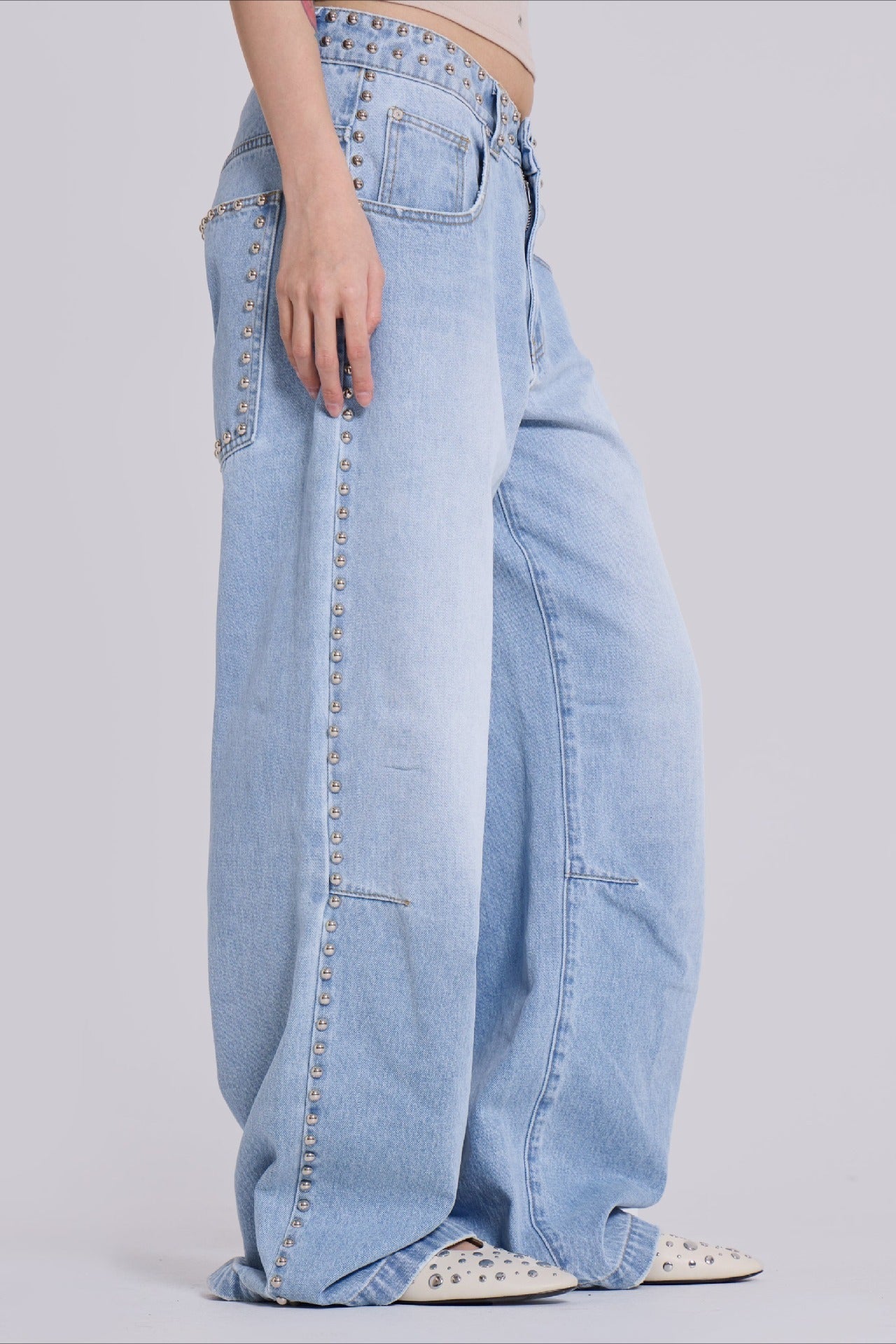 Loose Fit Beaded Decorative Unique Jeans