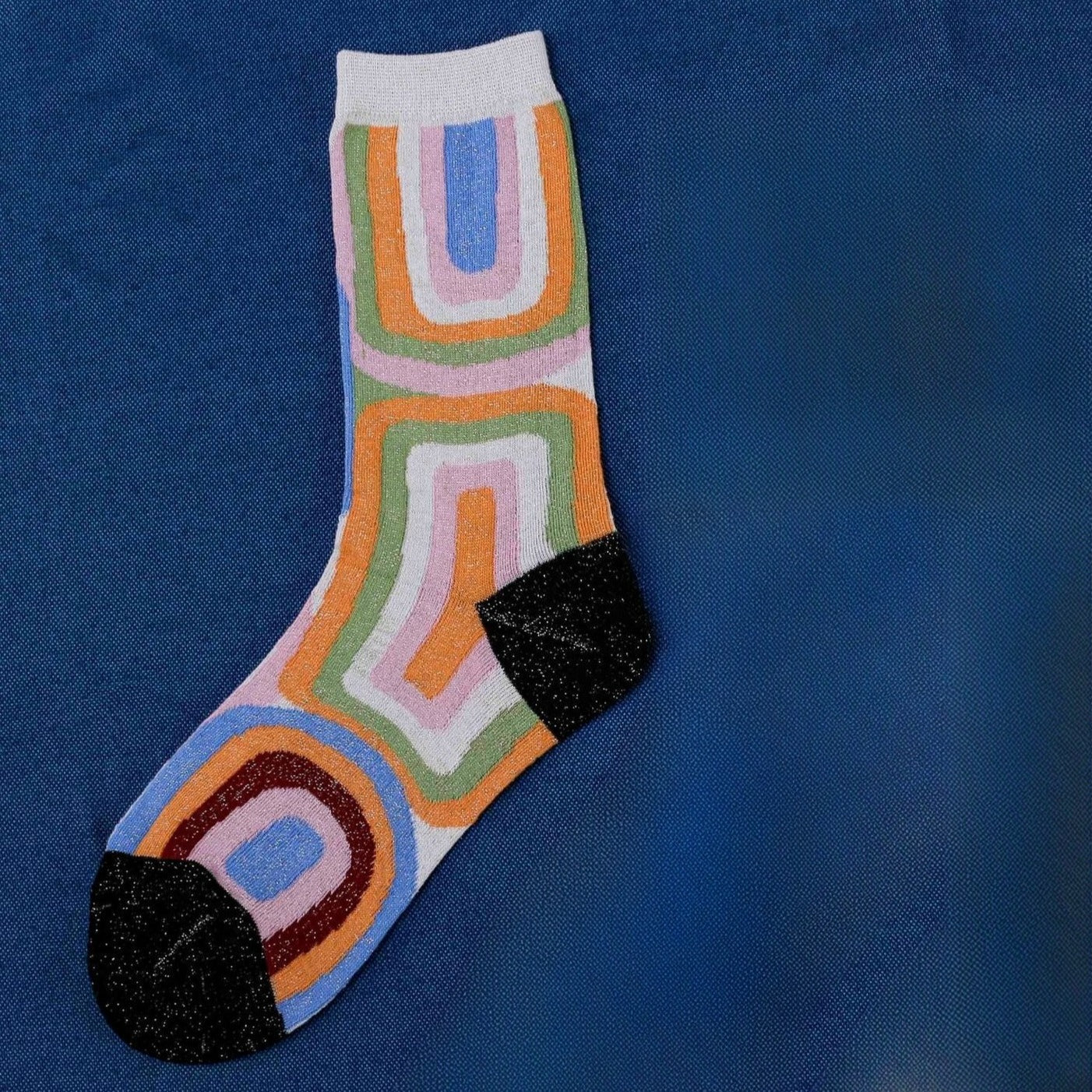Two Tone Ribbed Cuff Crew Socks