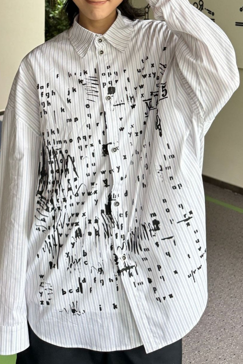 Loose Letter Graffiti Striped Long Sleeve Blouse