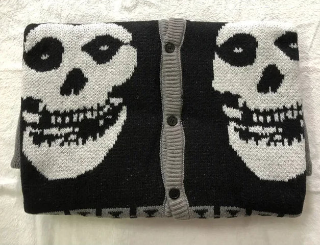 Unisex Skull Knitted Wool Collared Street Cardigan Sweater