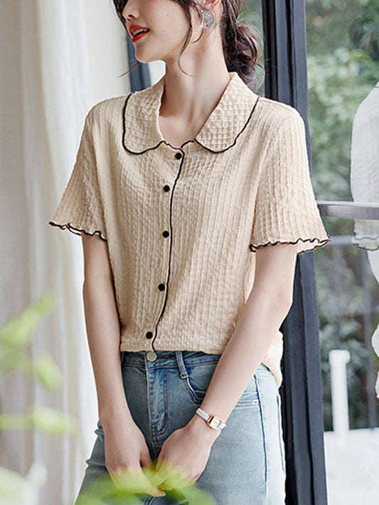 Olivia Casual Lapel Textured Top