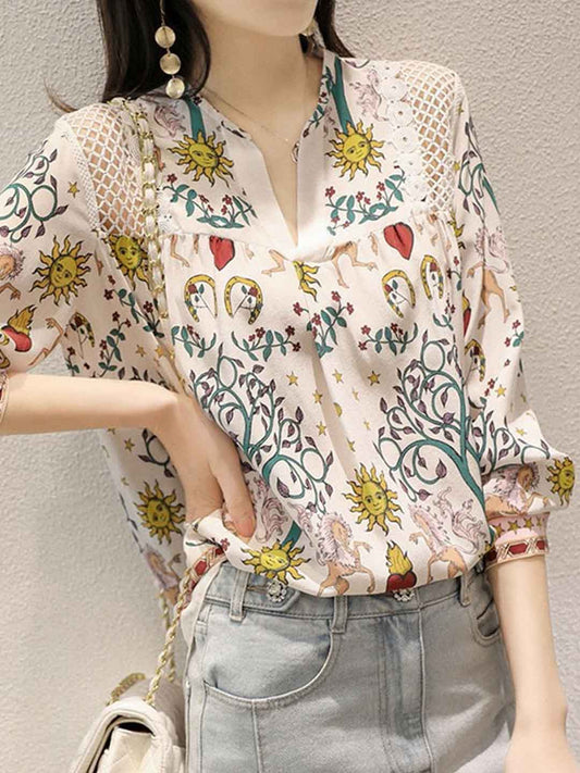 Kylie Loose V-Neck Printed Shirt