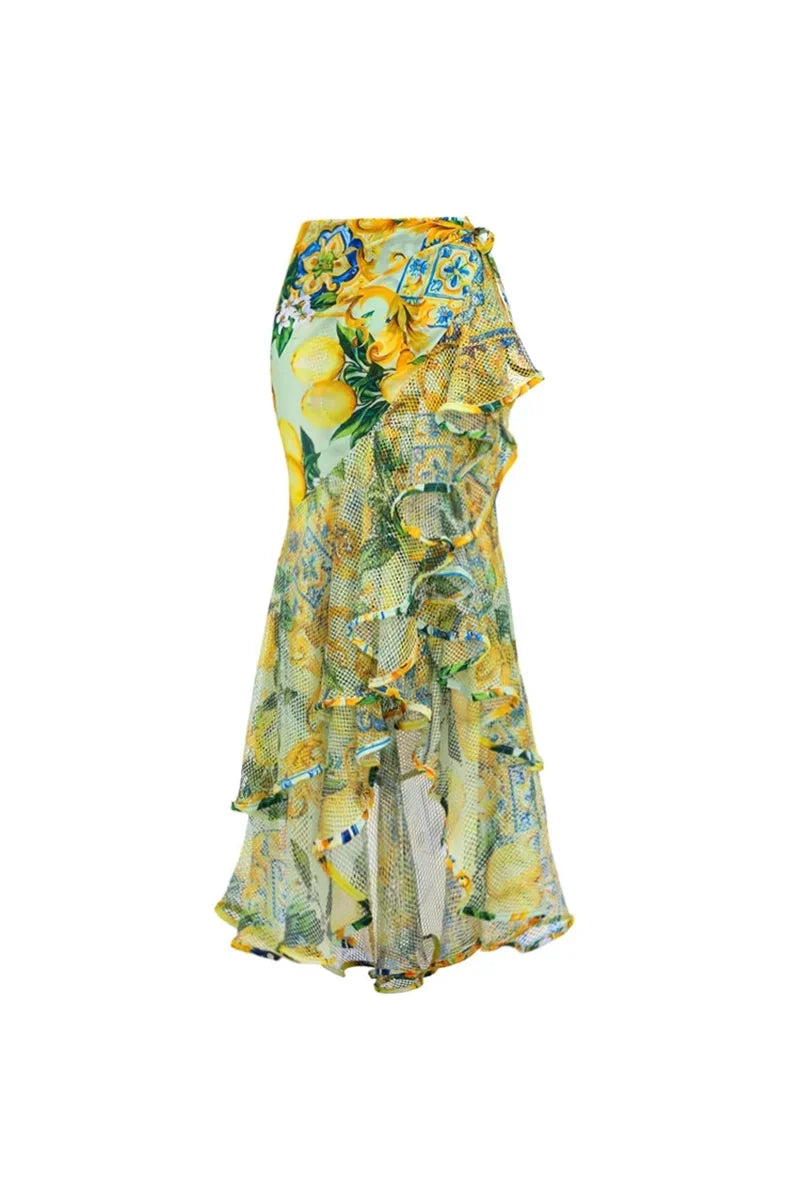 Lemon Print Ruffle Bikini Set