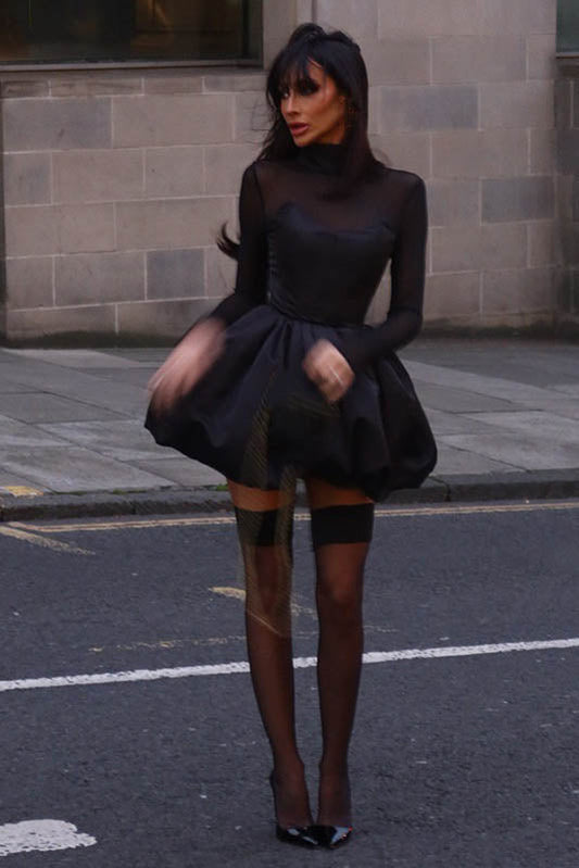 Vestido minivestido elegante de invierno de malla transparente, ajustado y abullonado