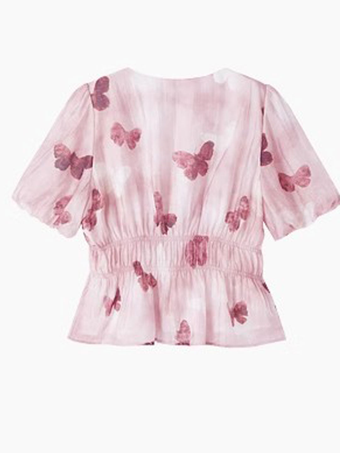 Kylie Elegant V-Neck Puff Sleeve Butterfly Printed Top