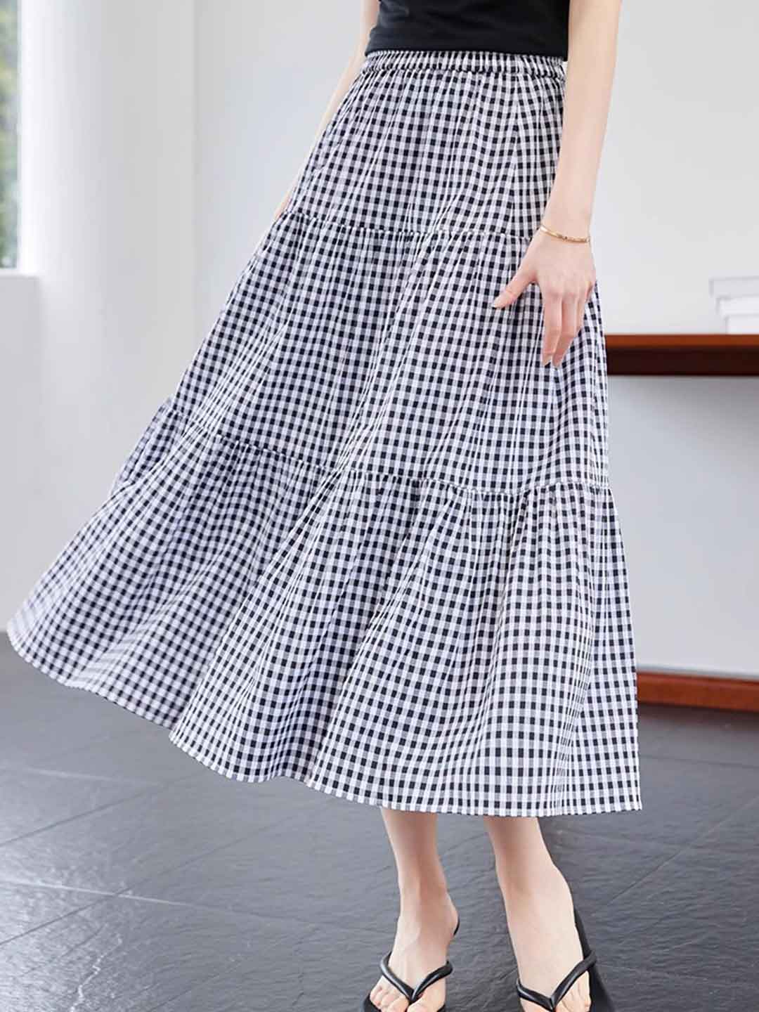 Isabelle Clssic A-Line High Waist Plaid Skirt