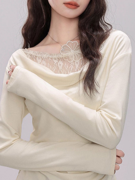 Julia Slim Swing Collar Dimensional Flower Patchwork Top