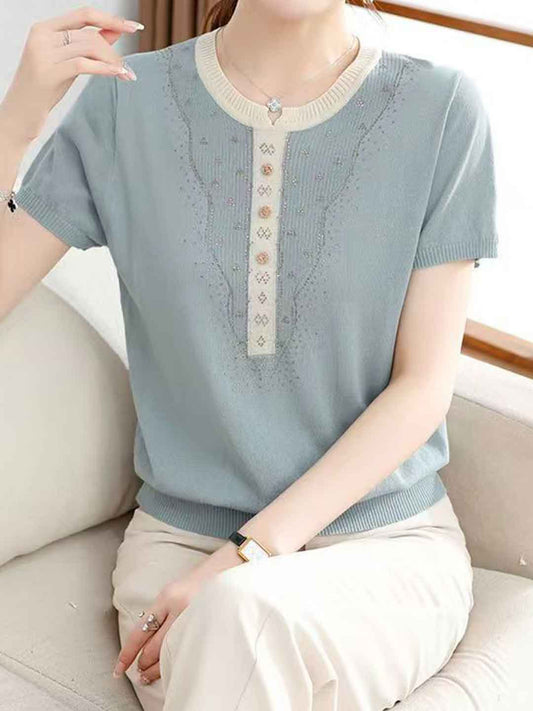 Layla Loose Crew Neck Rhinestone Knitted Top