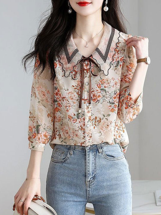 Rachel Classic Printed Floral Chiffon Shirt
