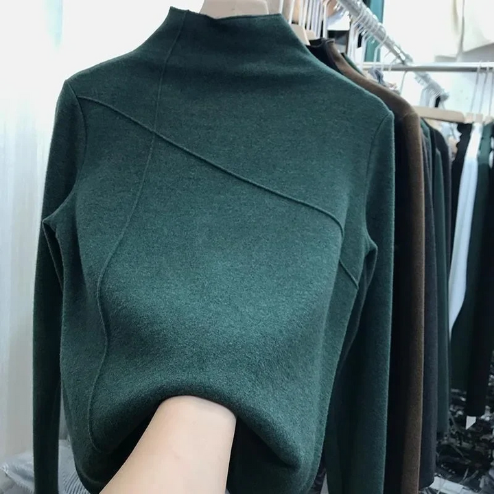 Elegante jersey de cuello alto para mujer con costuras únicas | Ideal para otoño/invierno