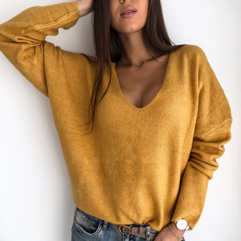 Elegante jersey de cachemira de manga larga con cuello en V para mujer | Ideal para otoño/invierno