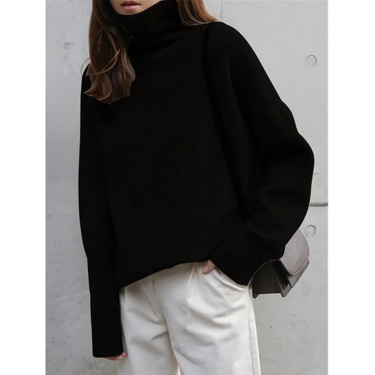 Jersey de punto oversize con cuello alto para mujer | Ideal para otoño/invierno