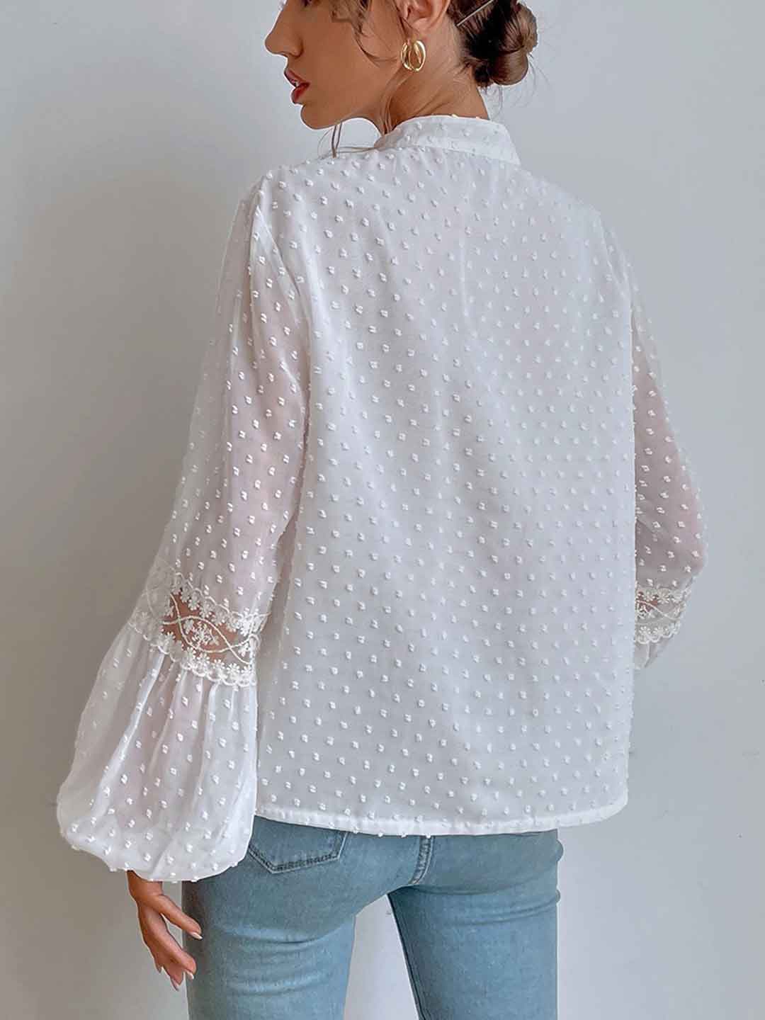 Maya Loose V-neck Polka Dot Chiffon Lace Blouse