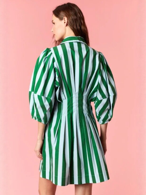 Chloe Striped Puff Sleeve Mini Shirt Dress