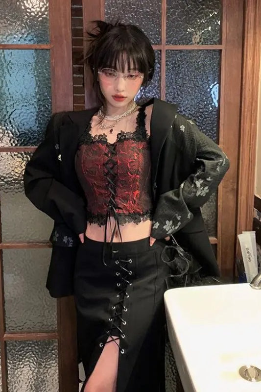 Inner Wear Lace-up Lace Hem Slim Corset