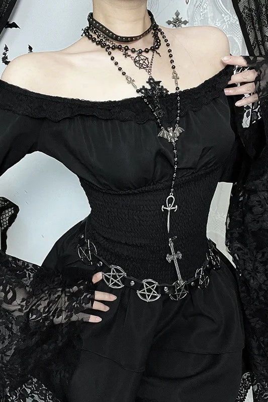 Dark Gothic One Shoulder Shaping Waist Patchwork Slim Mini Dress