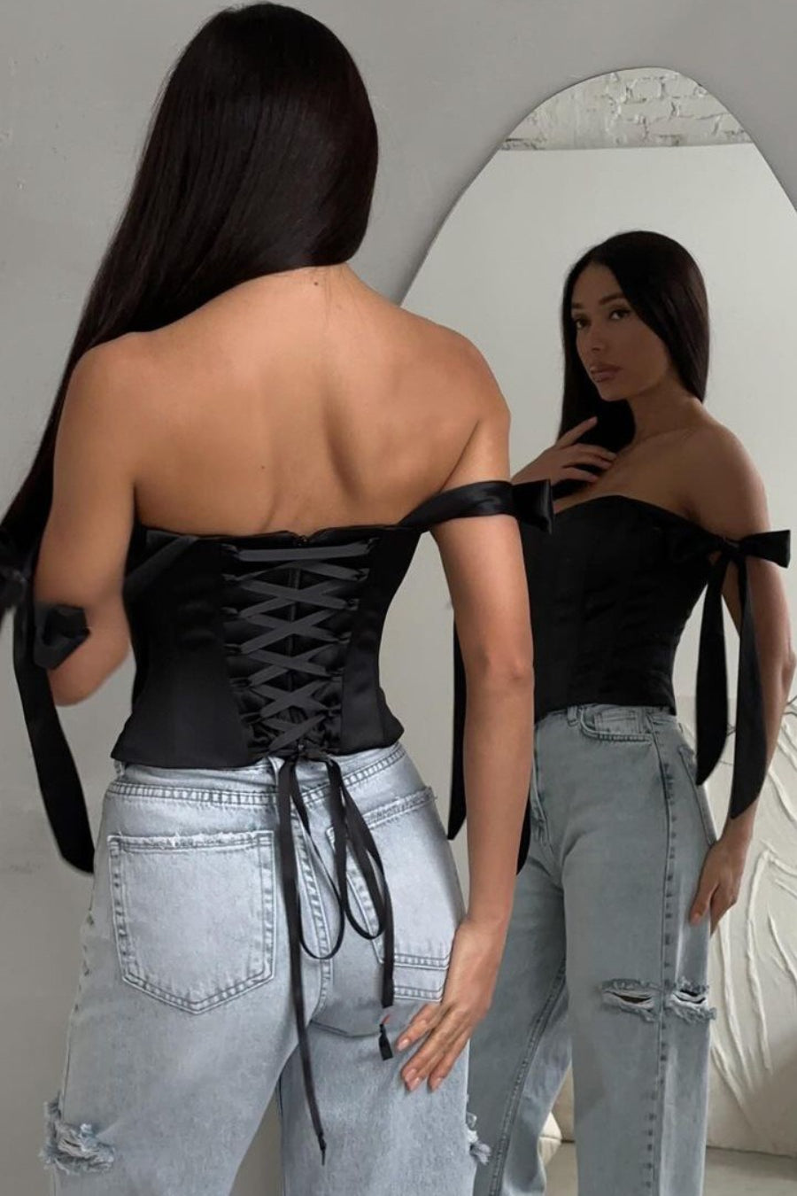 Sexy Corset Tie Asymmetric Hem Crop Top