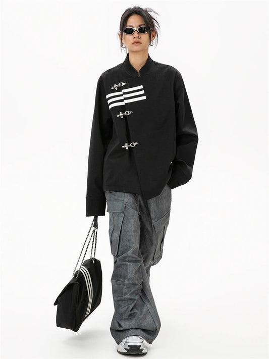 Relaxed Fit Mandarin Collar Jacket