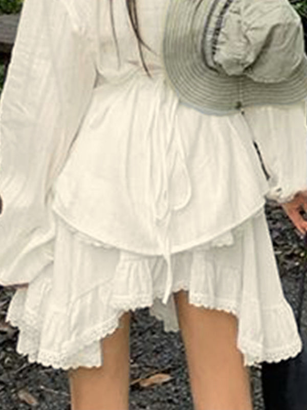 Lace Patchwork Irregular Hem Mini Skirt