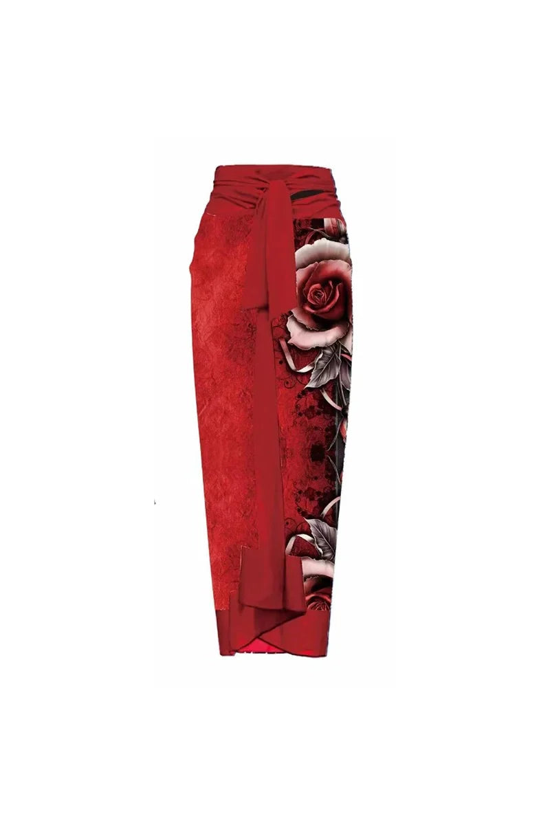 Traje de baño de una pieza con estampado floral rojo 3D