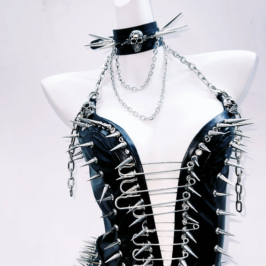 Halter rivet PU leather belt mini dress | Festival Outfits Women