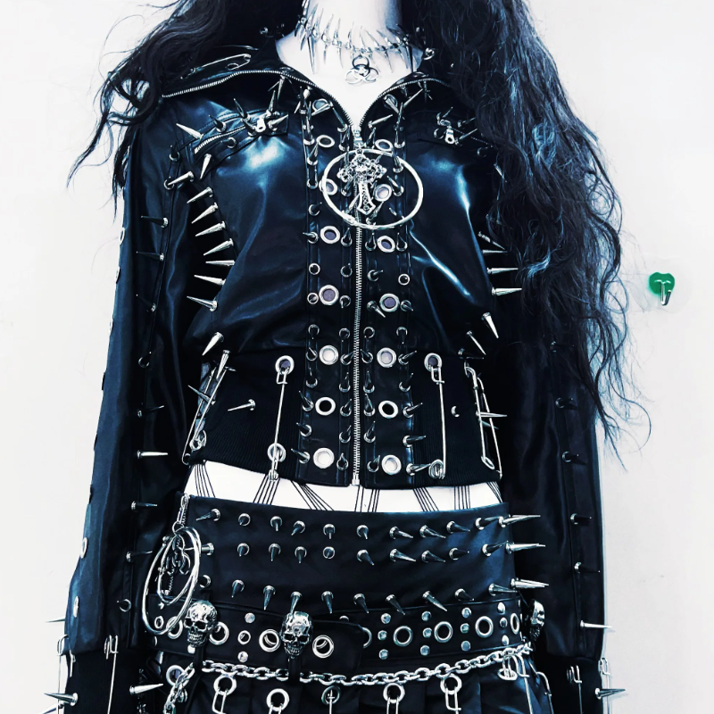 Long sleeve PU leather rivet top | Festival Outfits Women