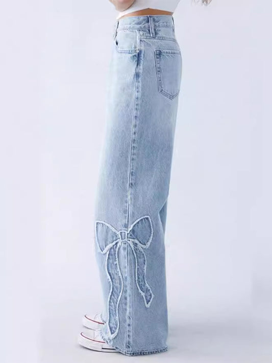 Butterfly embroidered straight jeans