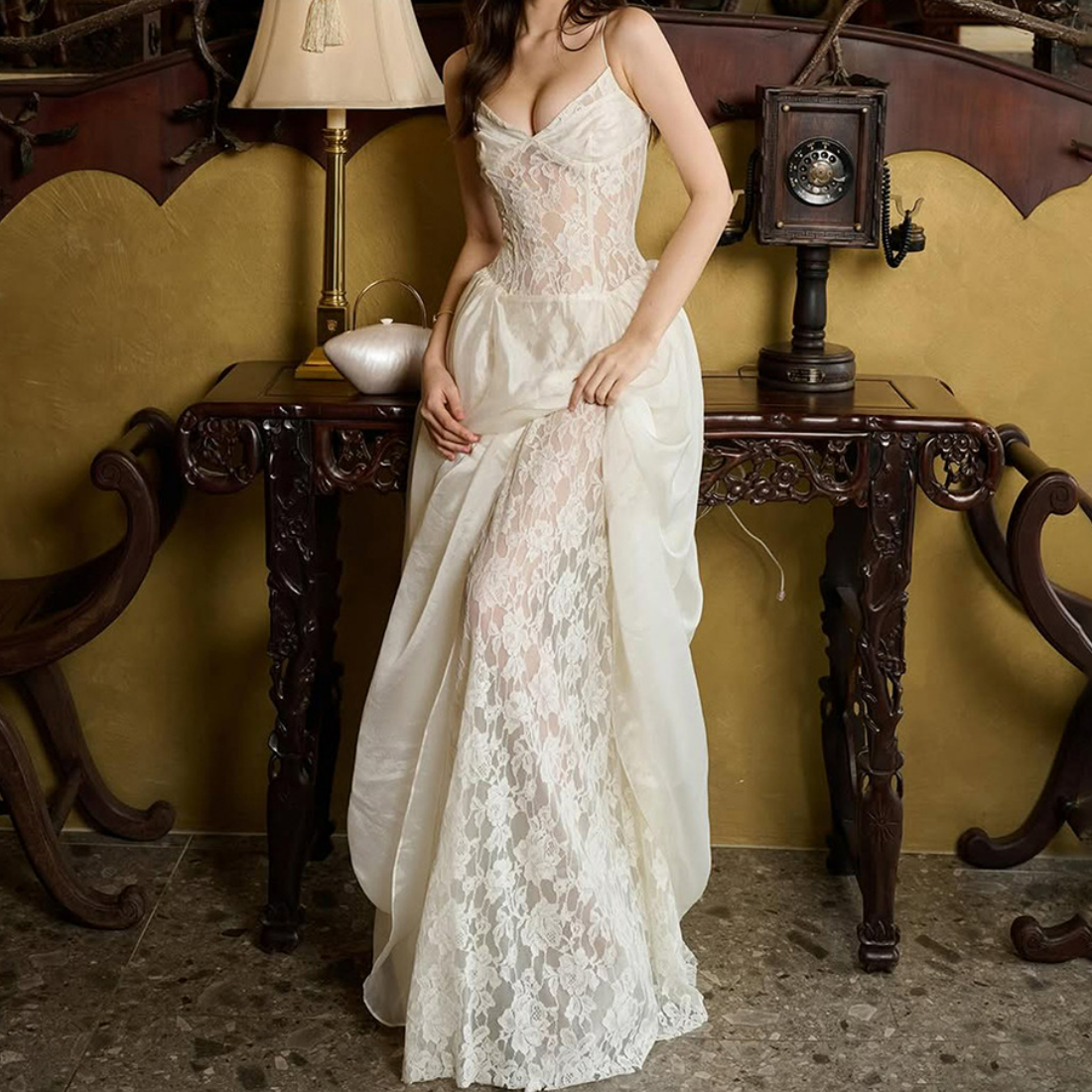 V neck lace cami maxi dress | Festival Outfits Women