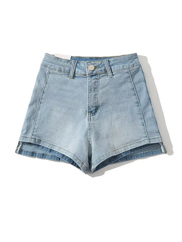 High Waist Stretchy Wrap Hip Denim Shorts