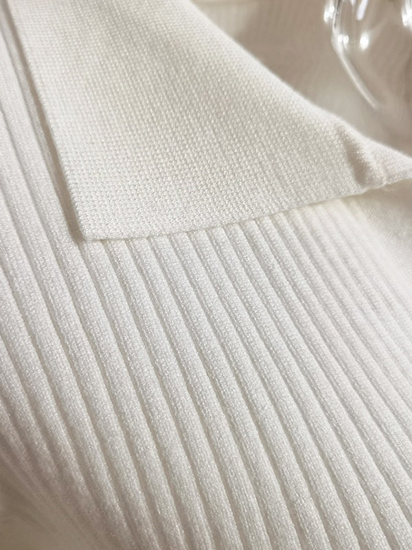 Solid Color Ribbed Polo Neck Sweater