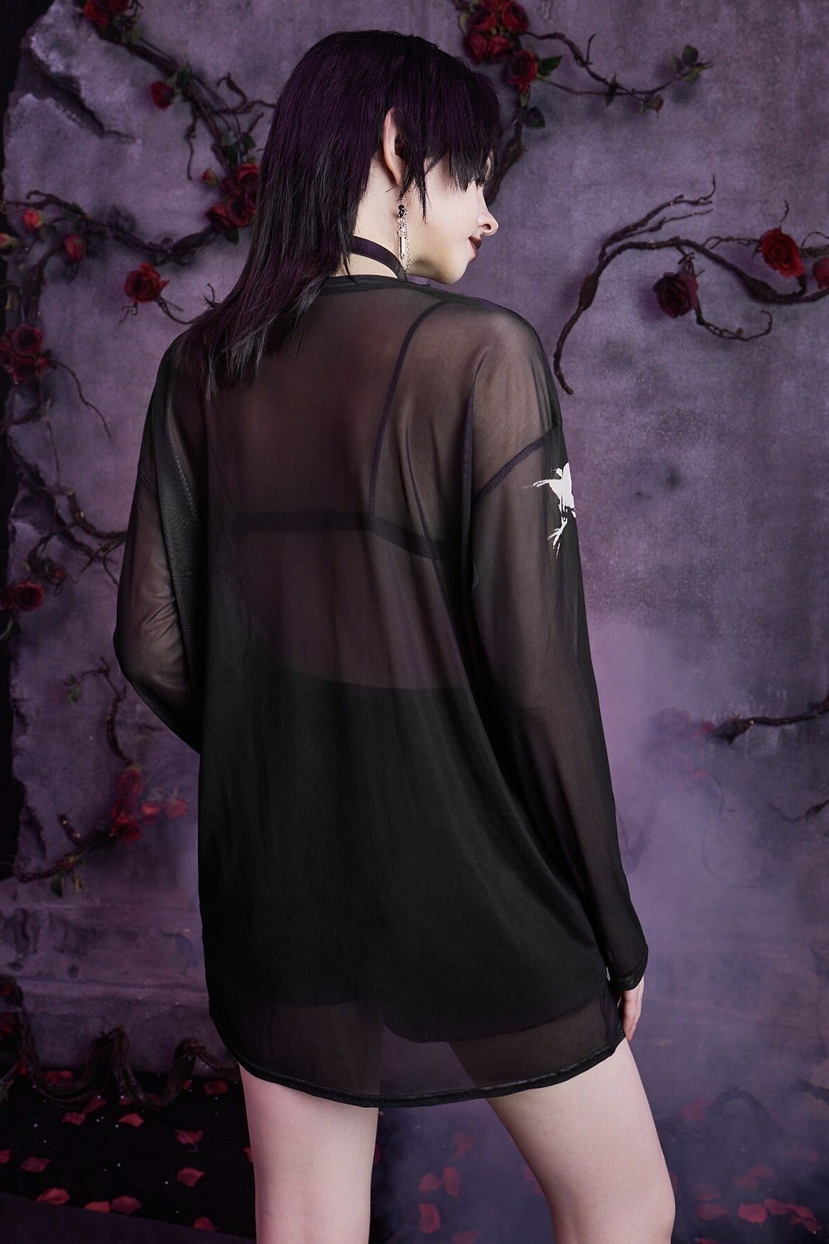 Mesh Skeleton Print Gothic T-Shirt