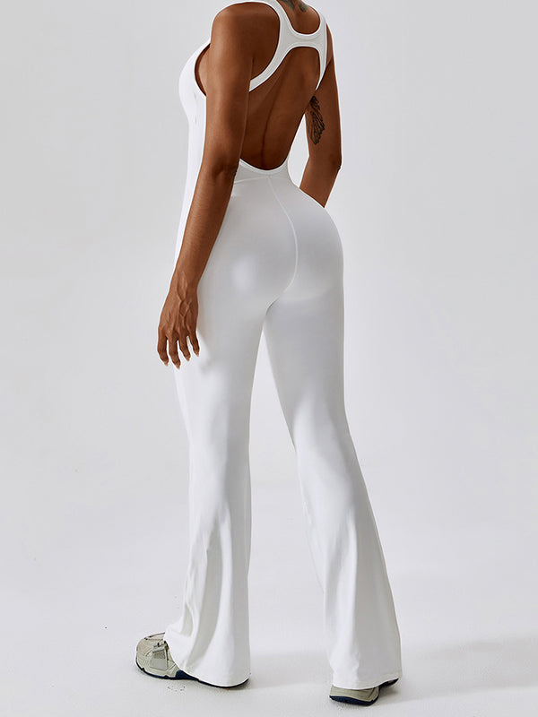 Solid Backless U Neck Jumpsuit